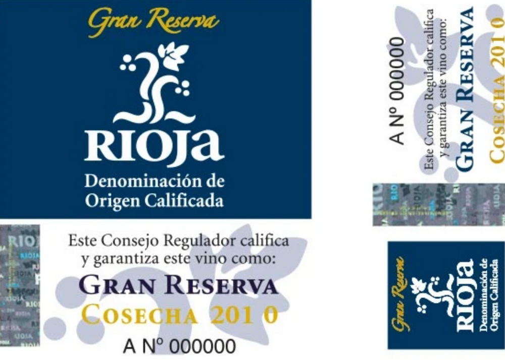 Rioja wine label with the aging classification of Gran Reserva